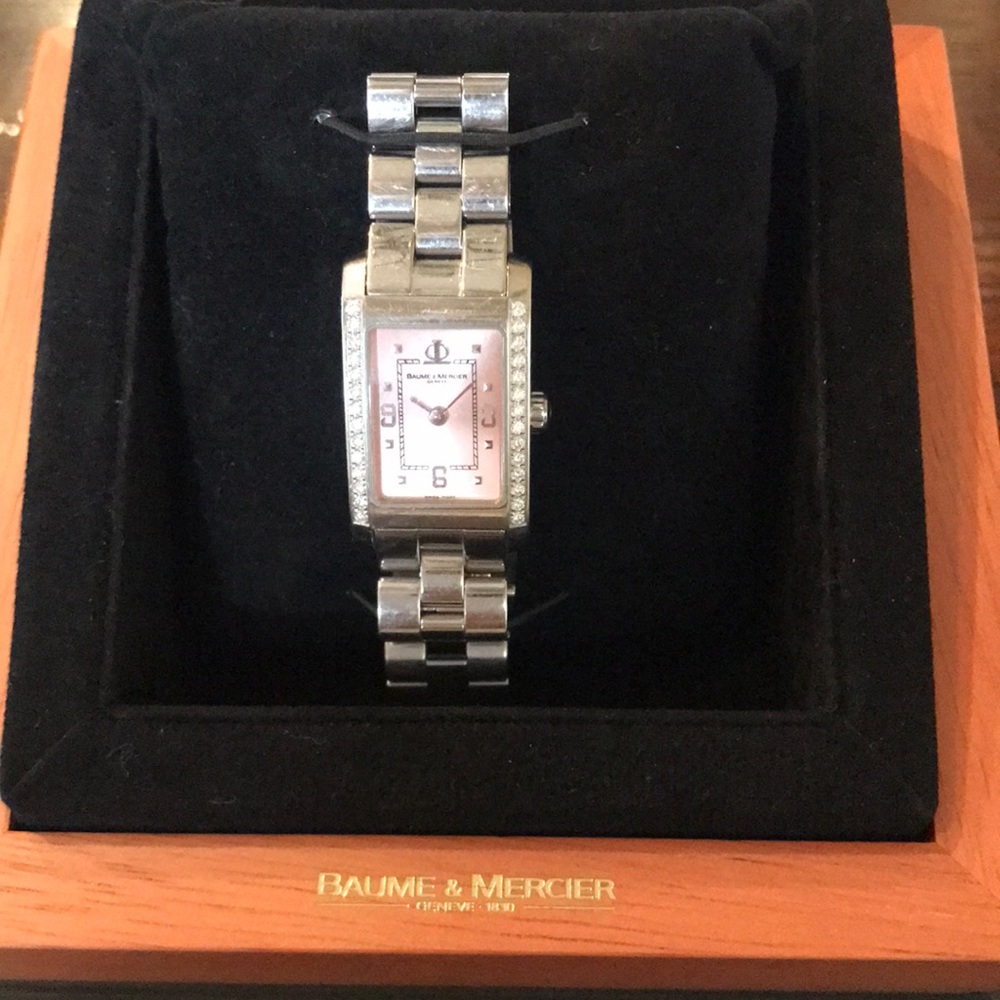 Baume & Mercier Women’s Hampton Acier Diamond Watch with rose gold color face.